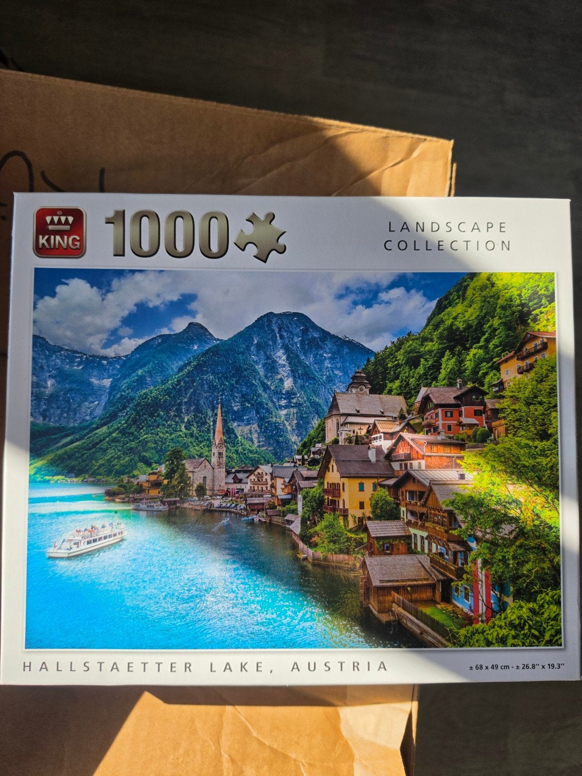King Legpuzzel 1000 stukjes - Hallstaetter Lake, Oostenrijk, Een of twee spelers, Ophalen of Verzenden, Zo goed als nieuw, King