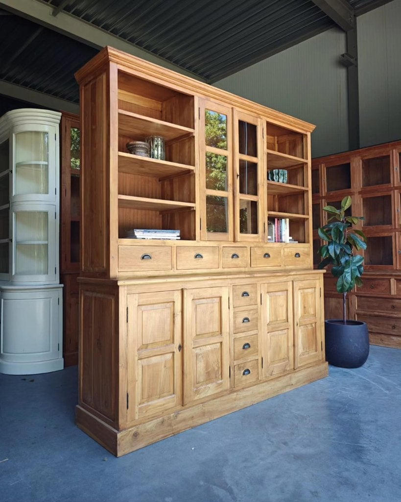 Prachtige teakhouten buffetkast | Boekenkast | Servies #4372, Glas, Gebruikt, Met deur(en), -