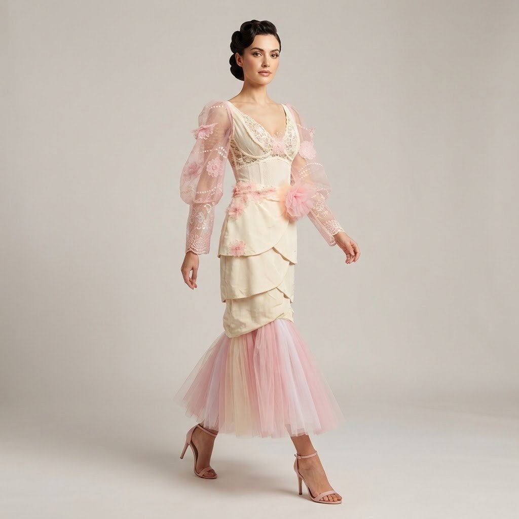 Unieke Roze en Crème Body met rok met Kant en Tule maat S, Kleding | Dames, Handmade, Ophalen of Verzenden, Kleding, Maat 36 (S)