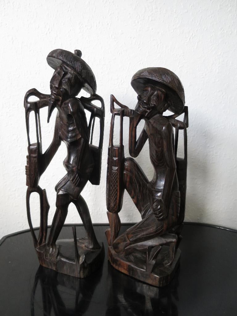 2 mooie beelden uit coromandel hout gesneden 37/30 cm, Ophalen of Verzenden