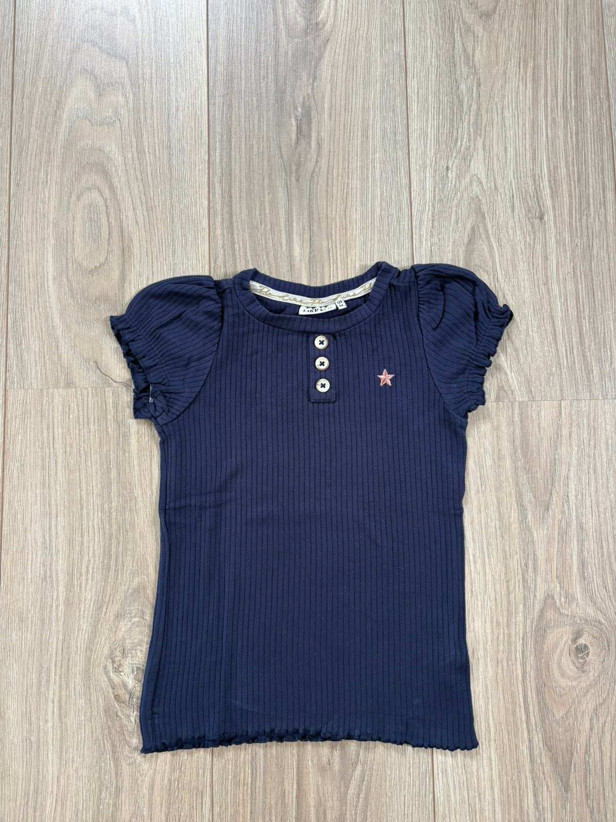 Donkerblauw Like FLO shirtje - maat 128, Kinderen en Baby's, Kinderkleding | Maat 128, Ophalen of Verzenden, Zo goed als nieuw