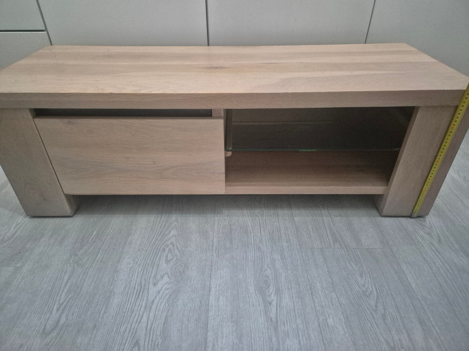 TV-meubel met lade en opbergvakken, Ophalen, Gebruikt, 100 tot 150 cm, Minder dan 50 cm