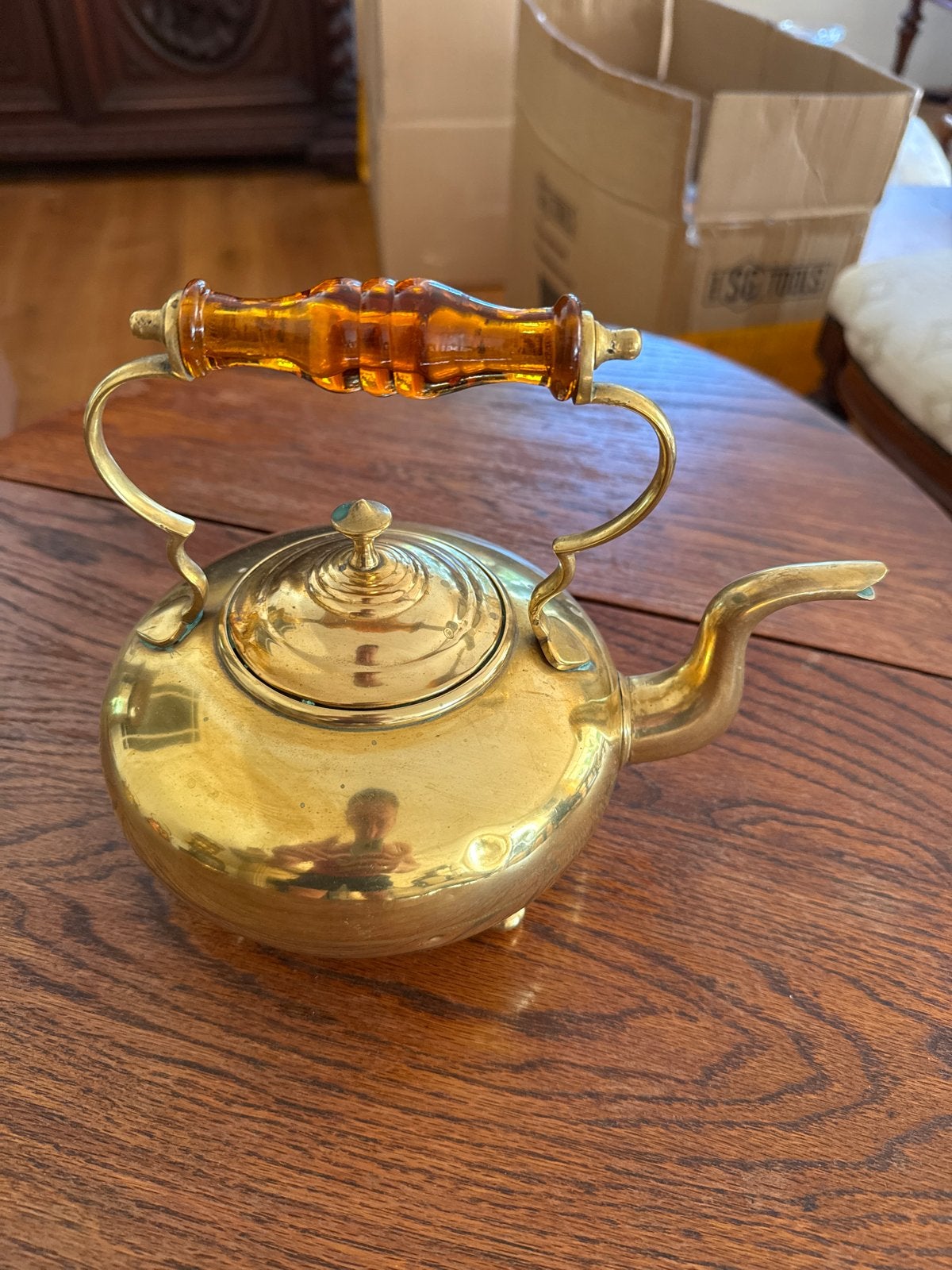 Vintage Koperen Theepot met Amberkleurig Handvat, Antiek en Kunst, Ophalen, Koper