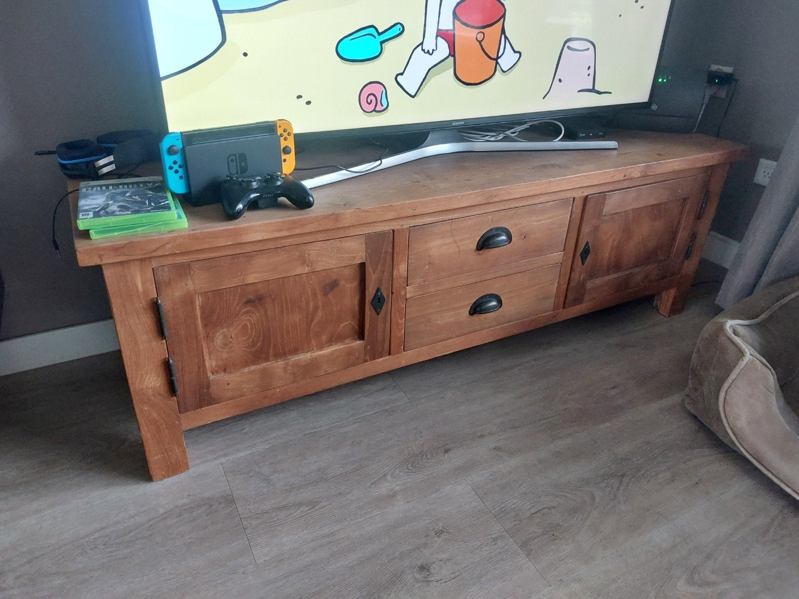 Teakhouten TV meubel Anteak, Ophalen, Gebruikt, 150 tot 200 cm, Teakhout