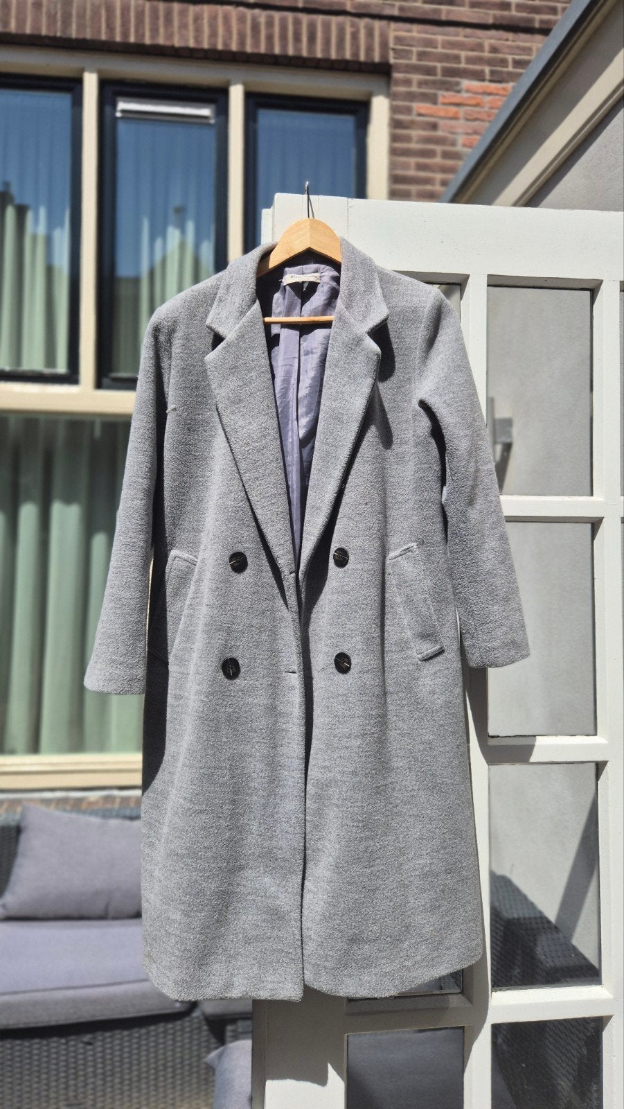 Vintage Maia Hemera Made in Italy grijze wollen jas, Kleding | Dames, Jassen | Winter, Maat 38/40 (M), Ophalen of Verzenden, Maia Hemera