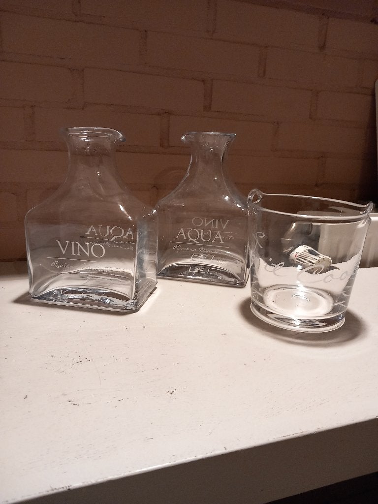 Riviera Maison 2 x Karaf Vino / Aqua en ijsemmer, Overige typen, Ophalen of Verzenden, Overige stijlen, Glas