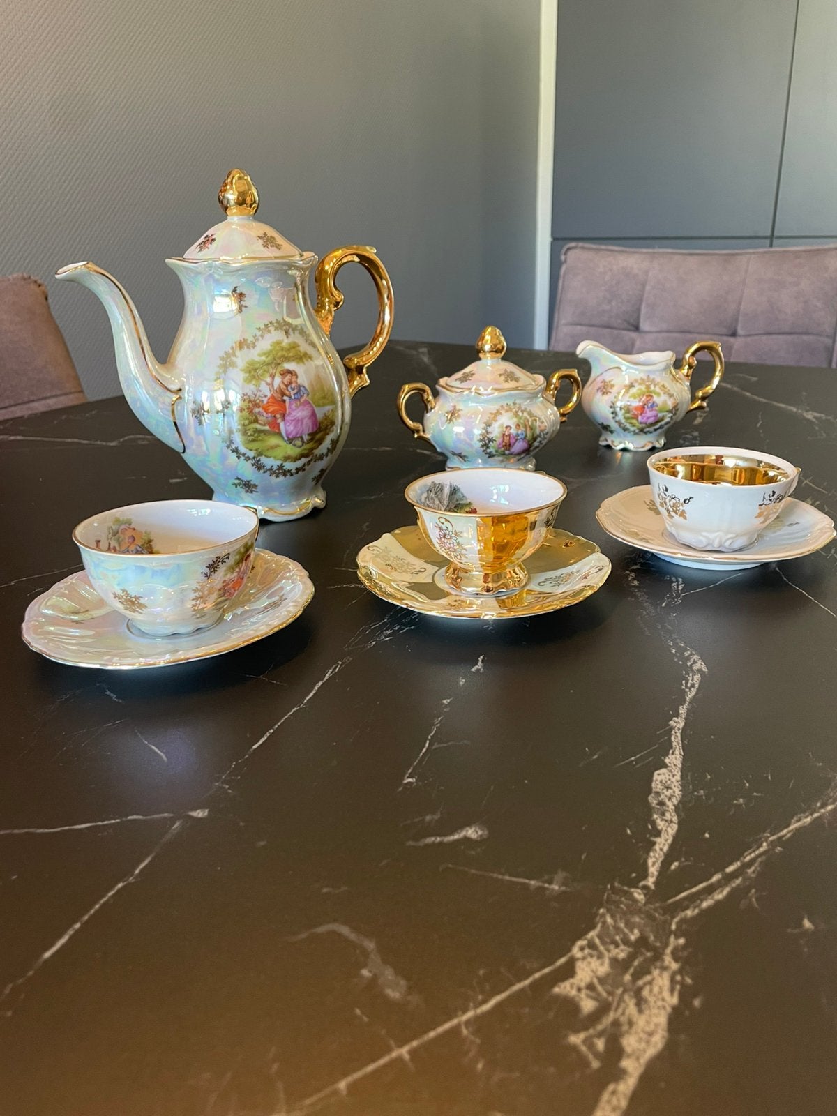 Vintage porselein verzameling–Tirschenreuth–goud/parelmoer, Antiek en Kunst, Ophalen