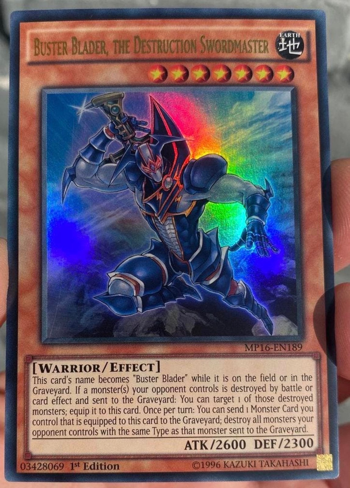 Yu-Gi-Oh! Buster Blader, the Destruction Swordmaster MP16 !, Ophalen of Verzenden, Zo goed als nieuw, Losse kaart, Foil