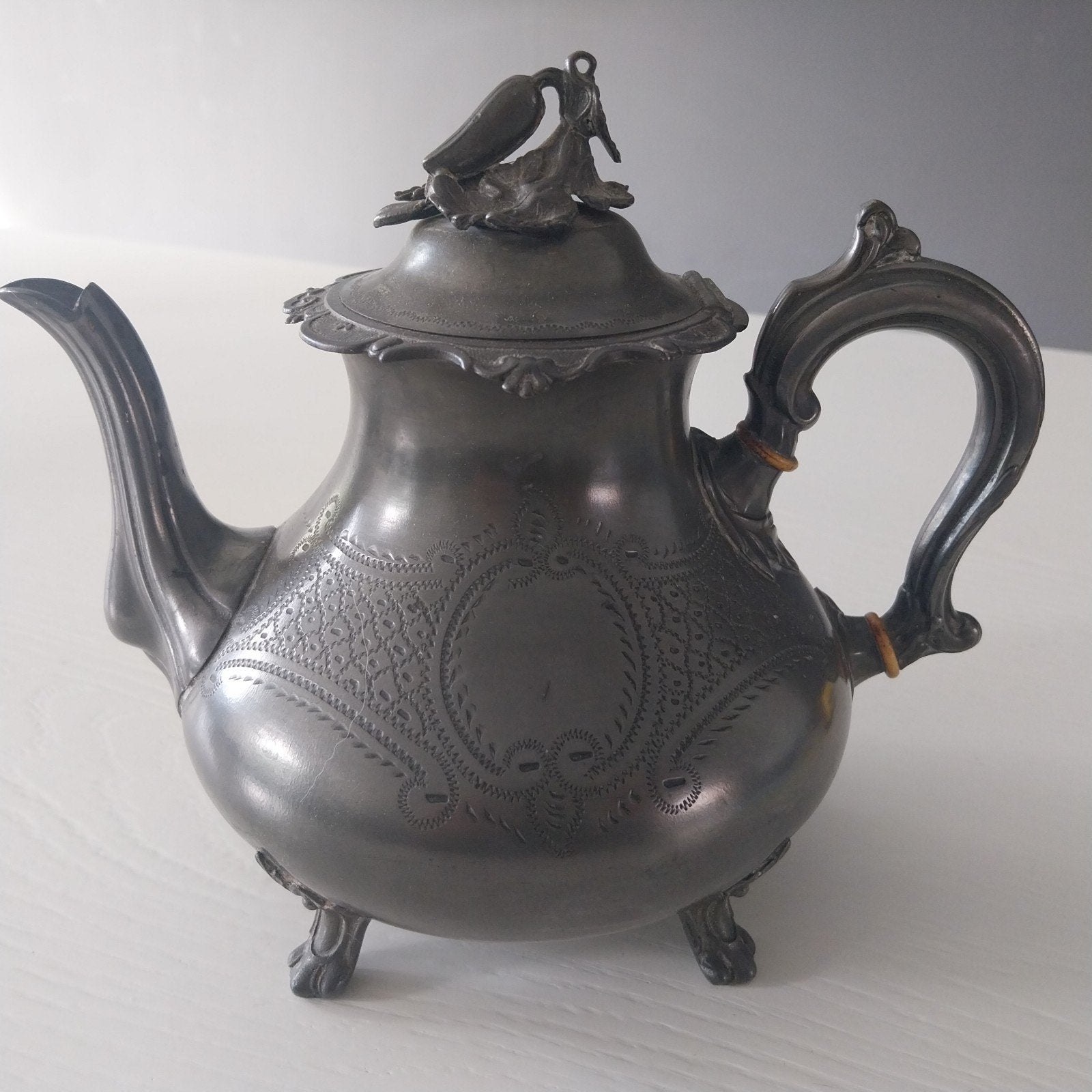 Antieke tinnen theepot van Henry Hobson, circa 1895, Ophalen of Verzenden
