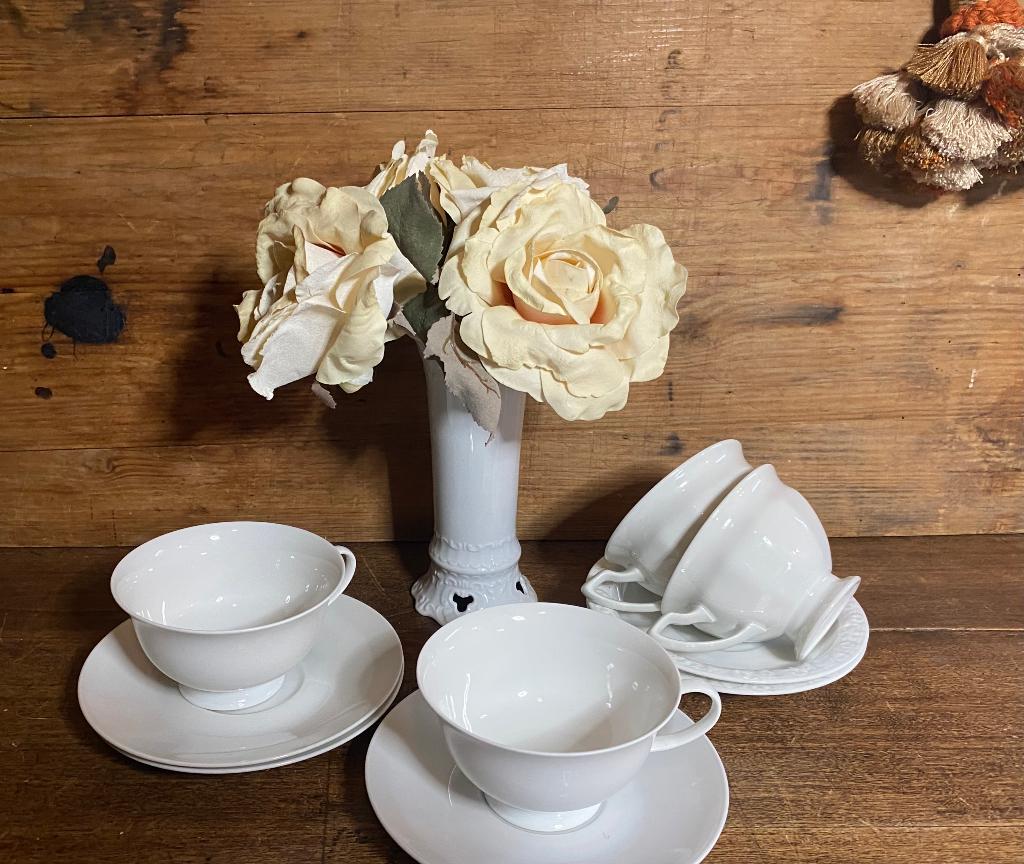 4 kop en schotels Rosenthal Maria wit *Nous Deux*, Ophalen of Verzenden, Zo goed als nieuw, Porselein, Kop(pen) en/of Schotel(s)
