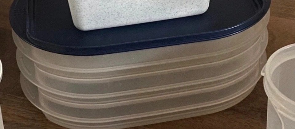 Tupperware bewaardozen set van 3 - Marineblauw, Bewaardoos, Blauw, Ophalen of Verzenden, Zo goed als nieuw