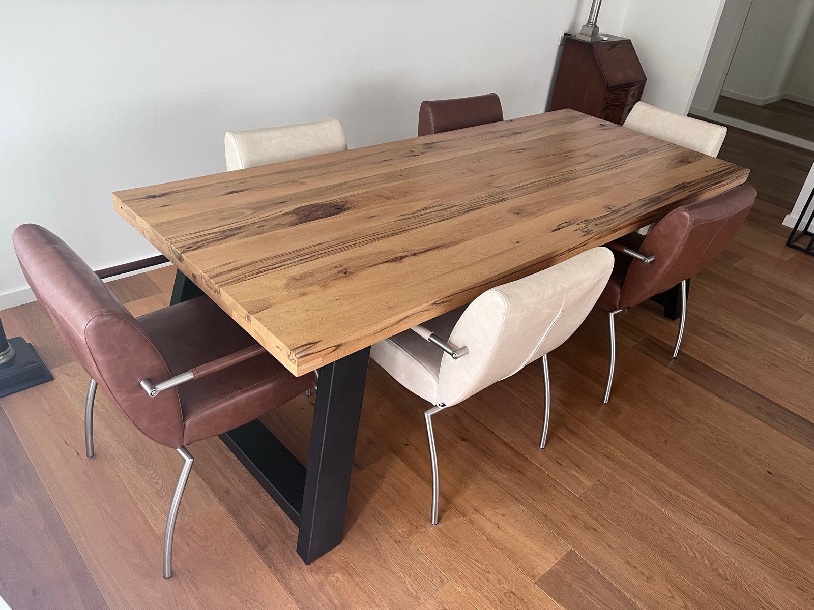 Zware Eikenhouten Eettafel 240x100 cm (met/zonder stoelen), Huis en Inrichting, Tafels | Eettafels, Gebruikt, 100 tot 150 cm, Eikenhout