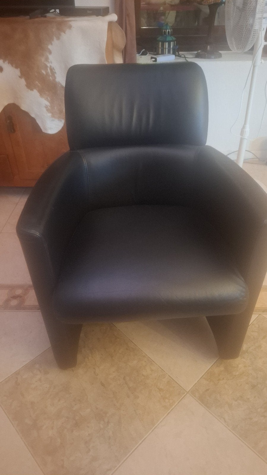 Calia Italia Leren Fauteuil - Zwart, Huis en Inrichting, Fauteuils, Ophalen, Gebruikt, 75 tot 100 cm, Modern