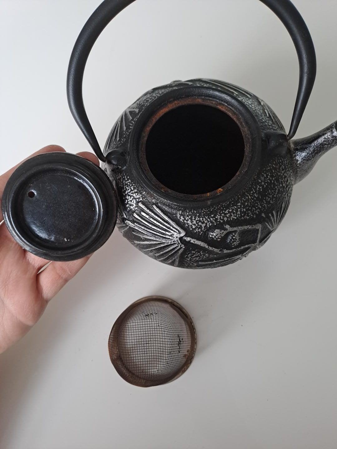 Vintage Japanse gietijzeren theepot met dennenmotief, Ophalen of Verzenden