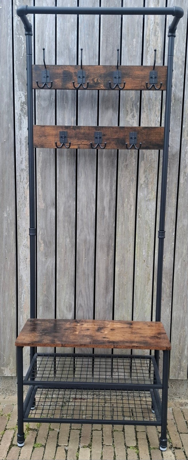Industriële kapstok met bankje en schoenenrek, Ophalen, Zo goed als nieuw, Staande kapstok, 150 tot 200 cm