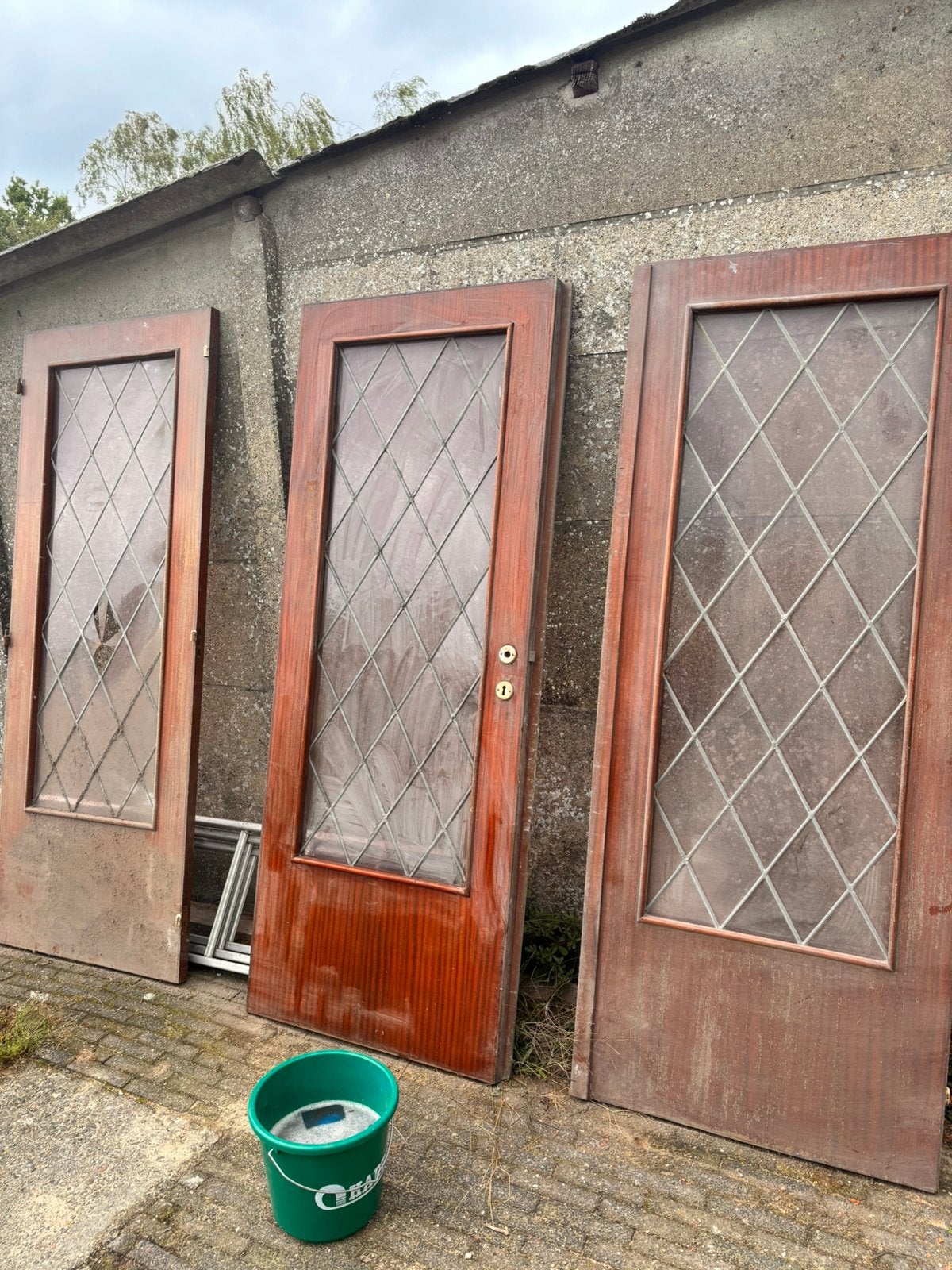 Antieke ensuite glas in lood deuren, Doe-het-zelf en Verbouw, Deuren en Horren, Ophalen, Binnendeur, 200 tot 215 cm, Glas