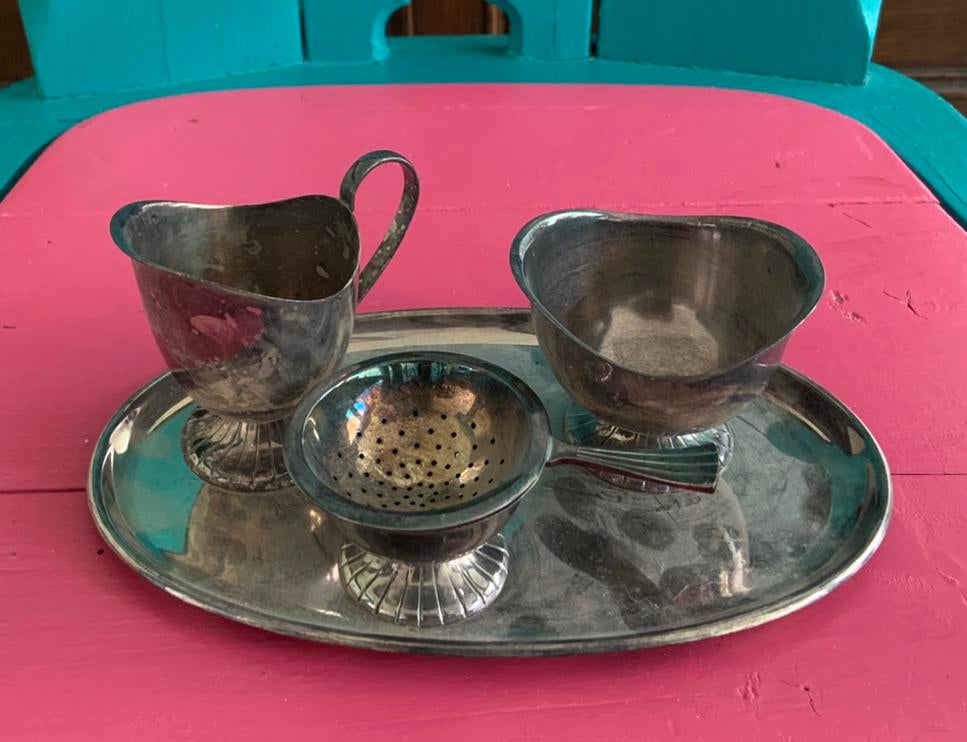Douwe egberts verzilverd roomstel met theezeefje, Antiek en Kunst, Ophalen of Verzenden