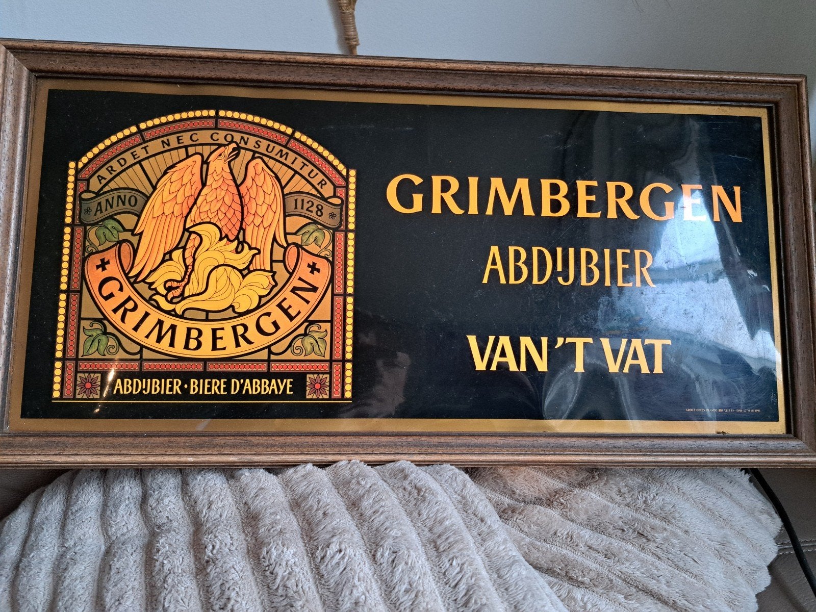 Vintage Grimbergen Abdijbier Lichtbak - Mancave Decoratie, Ophalen, Gebruikt, Lichtbak of (neon) lamp