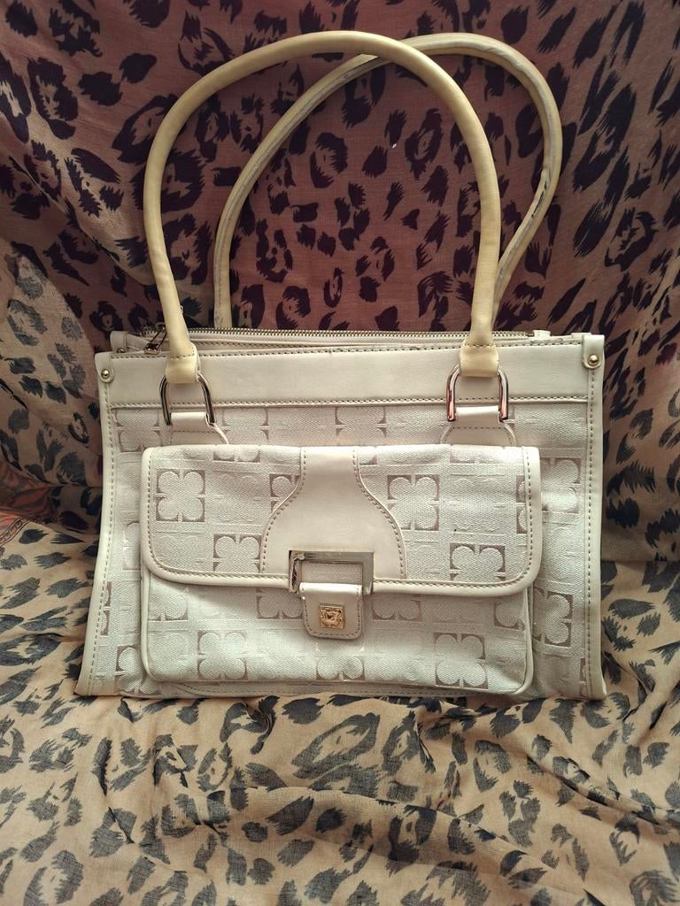 Liz Claiborne Handtas - Crème/Beige met Patroon, Ophalen of Verzenden, Gebruikt, Beige, Handtas