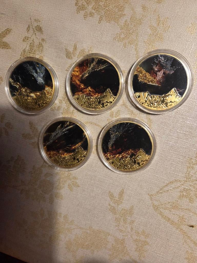Koningsdael, Lord of the Rings Draken Munten Set - 5 Stuks, Ophalen of Verzenden, Nieuw, Overige typen