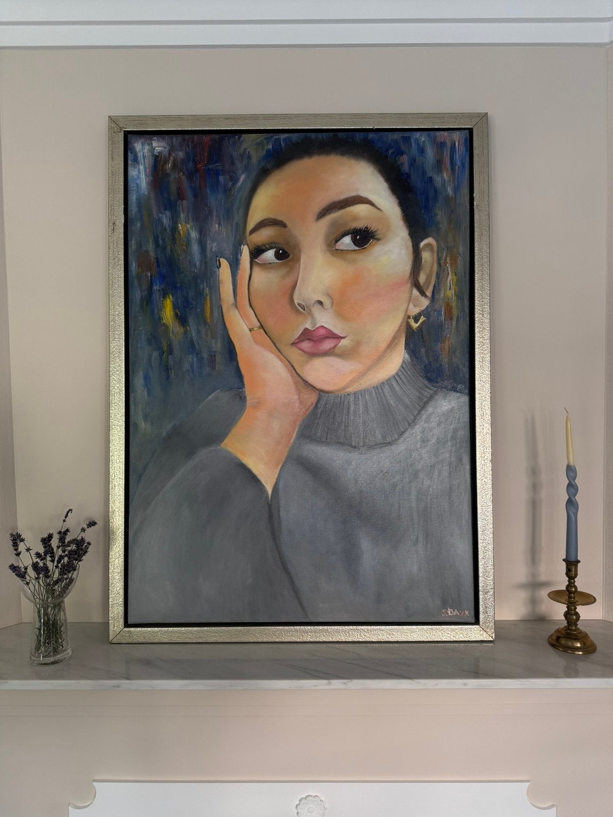 Groot olieverf schilderij 100X70 cm, Ophalen, Handgeschilderd, Olieverf, Portret