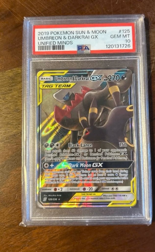 UMBREON & DARKRAI GX  tag team PSA 10, Ophalen of Verzenden, Nieuw, Losse kaart, Foil