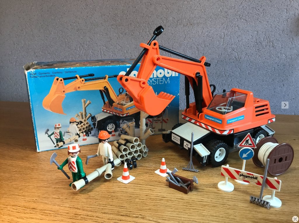 Vintage Playmobil 3472 Mobiele Graafmachine MET Org. Doos, Complete set, Voertuig, Ophalen of Verzenden, Zo goed als nieuw