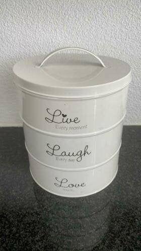 Leuk stapel blik - Life - Laugh - Love, Gebruikt, Met deksel, Overige typen, Rond