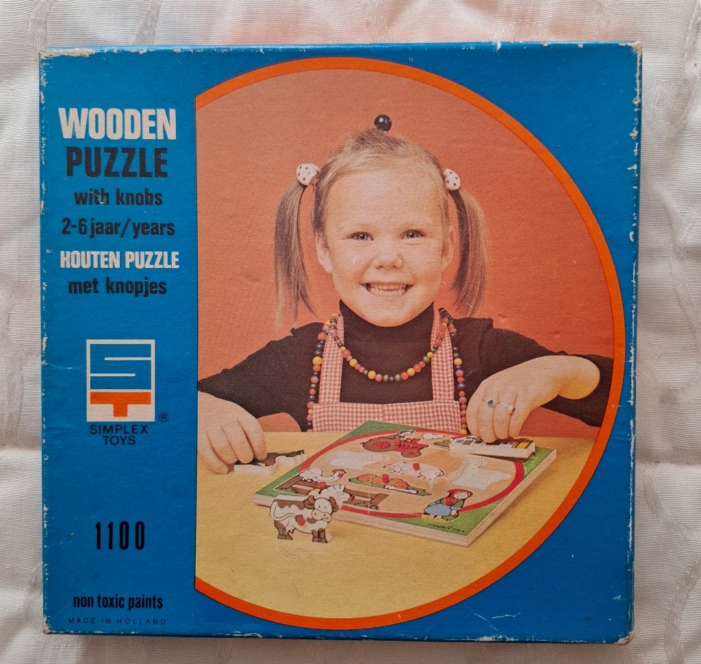 Vintage Simplex kinderpuzzel "Boerderij", 2 tot 4 jaar, Gebruikt, Ophalen of Verzenden, Van hout