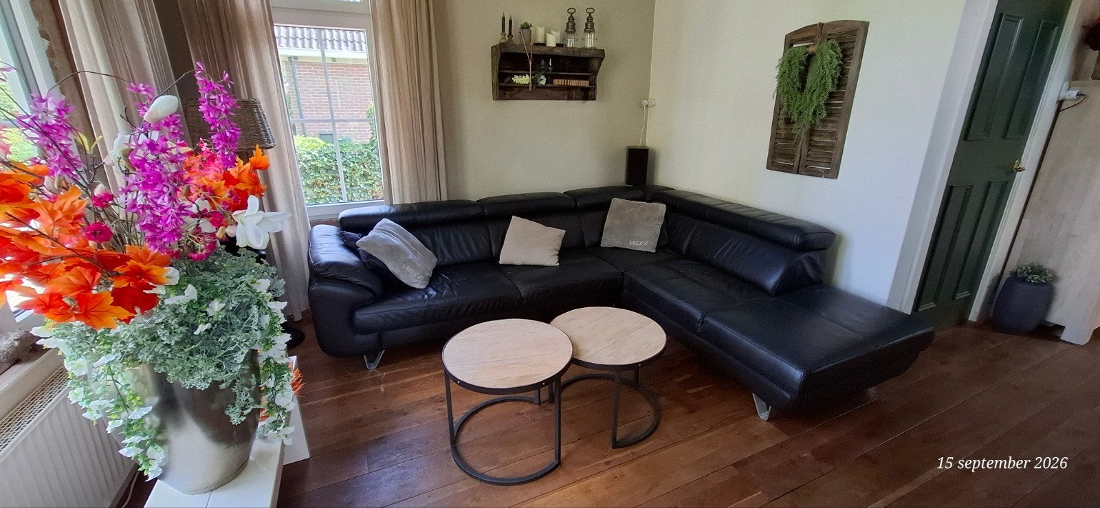 Henders & Hazel Hoekbank - Zwart leer, 2.90 x 2.40m, Huis en Inrichting, Ophalen, 250 tot 300 cm, Gebruikt, Minder dan 75 cm