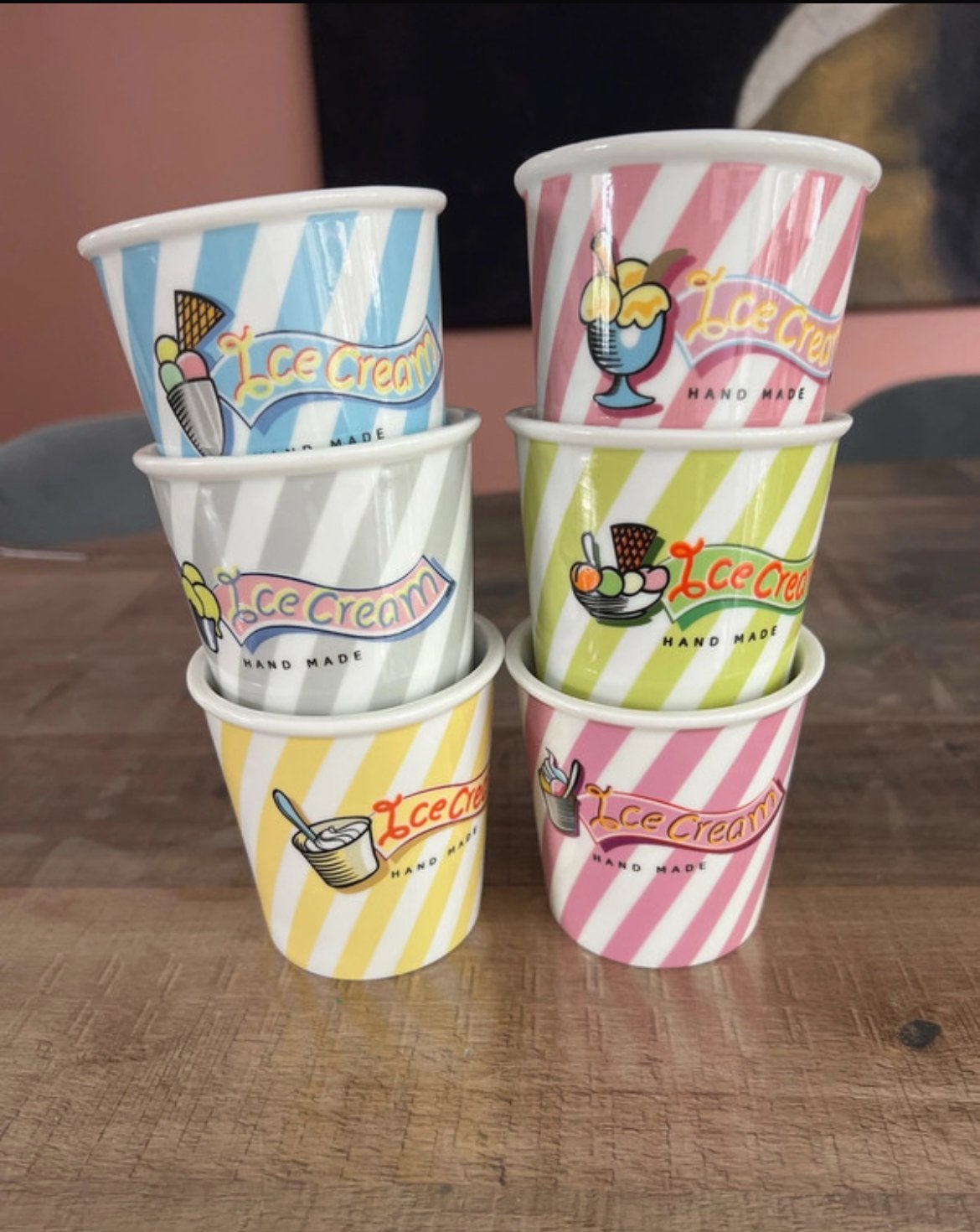 Set van 6 keramische ijsbakjes - 'Ice Cream Hand Made', Ophalen of Verzenden, Zo goed als nieuw, Steen/keramiek, Meerkleurig