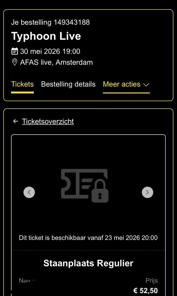 2 tickets Typhoon 30 mei 2026 AFAS, Twee personen, Mei