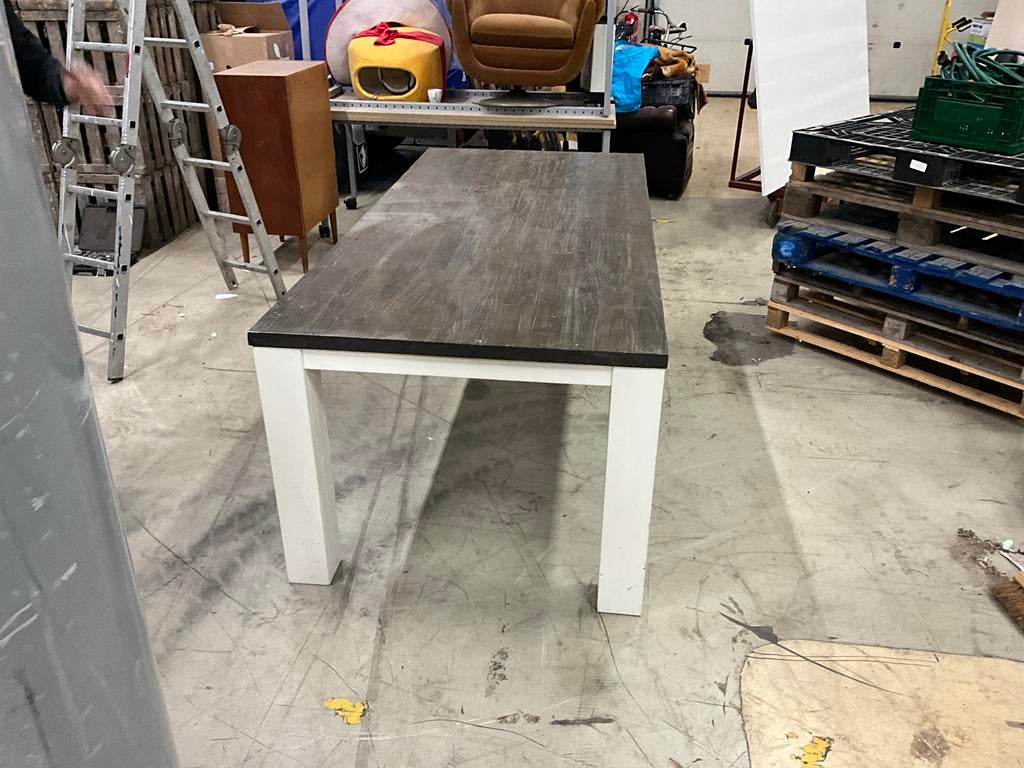 Stevige houten Ibiza stijl eettafel - 220x100x78cm, Ophalen, Gebruikt, 100 tot 150 cm, 200 cm of meer