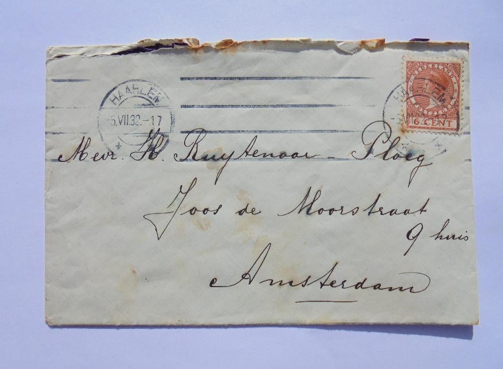 Oude brief met postzegel 1932 van Haarlem naar Amsterdam., Ophalen of Verzenden, Brief