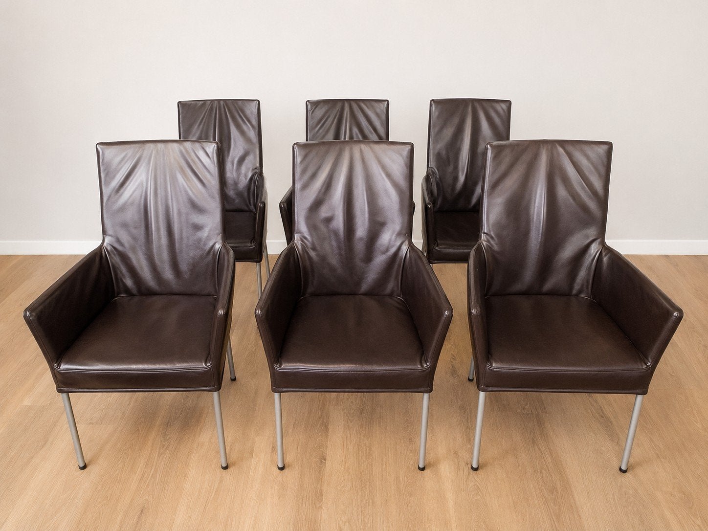 6 moderne eetkamerstoelen bruin kuipstoelen, Huis en Inrichting, Stoelen, Ophalen, Bruin