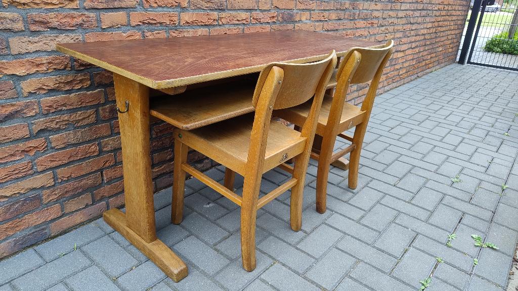 Vintage Casala bureau met twee stoelen, Ophalen, Gebruikt, Hout, 128 cm