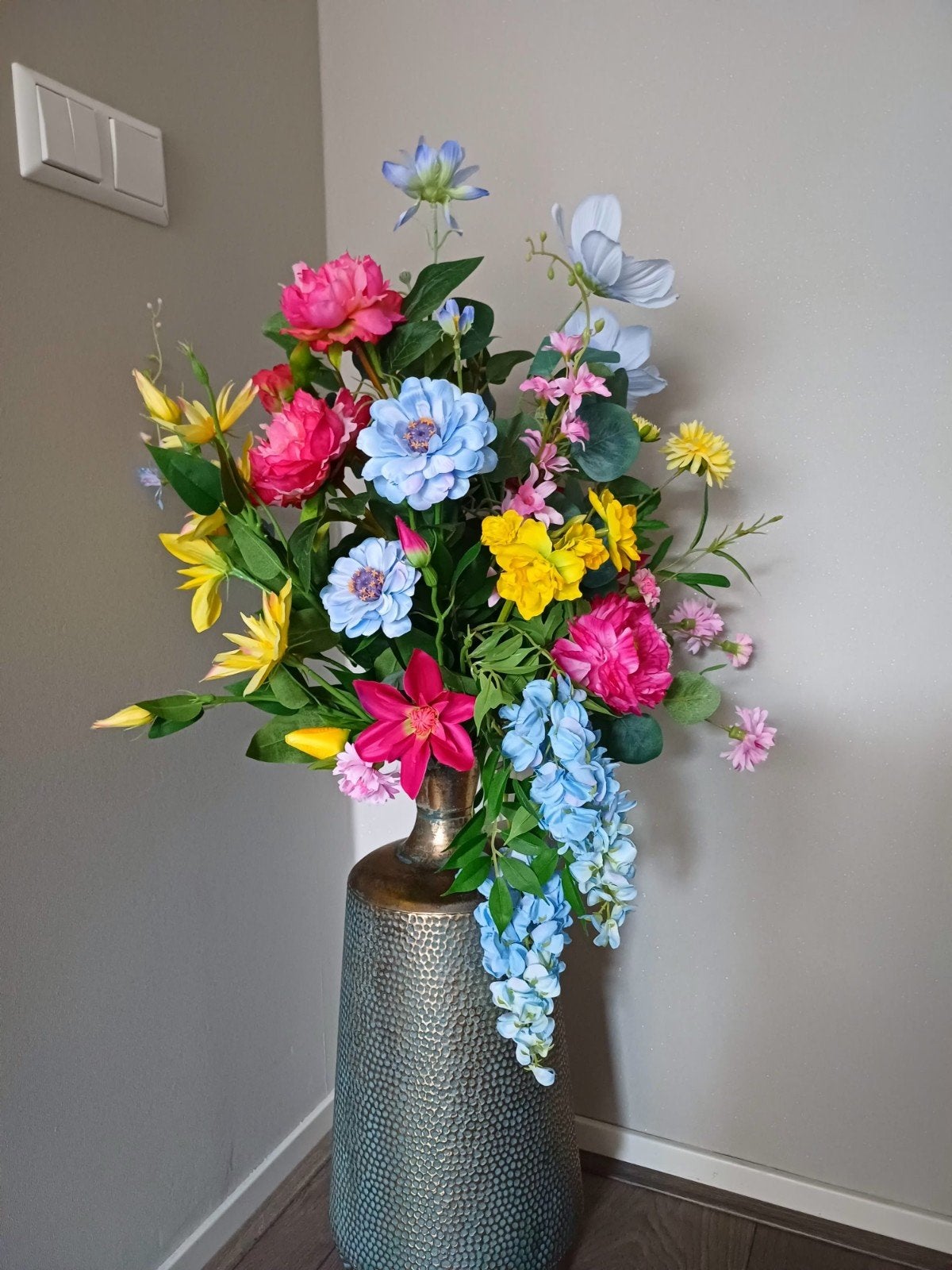 Fantasy Floral Zijden Boeket - Kleurrijke Eyecatcher 80cm, Huis en Inrichting, Ophalen of Verzenden, Nieuw