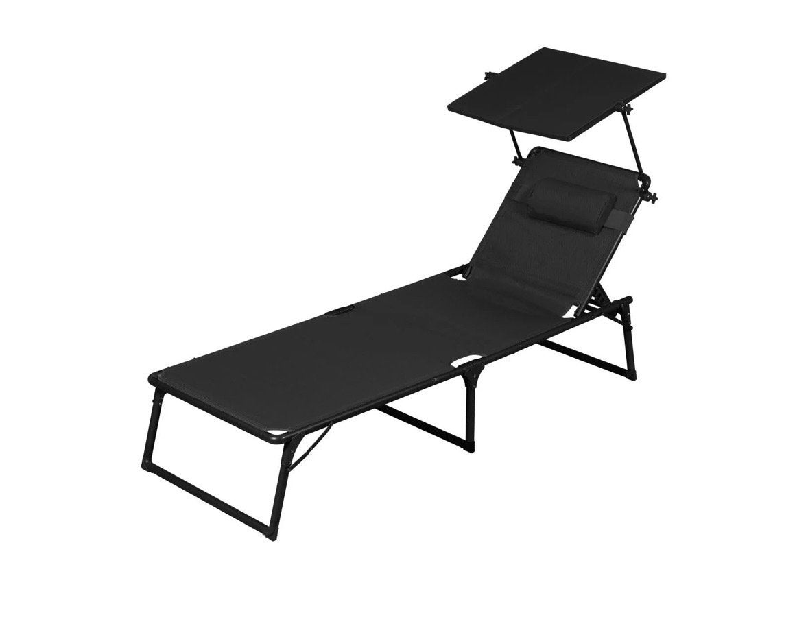 Tuinbed met kussen en zonnescherm (moet weg), Ophalen, Nieuw, Metaal, Inklapbaar
