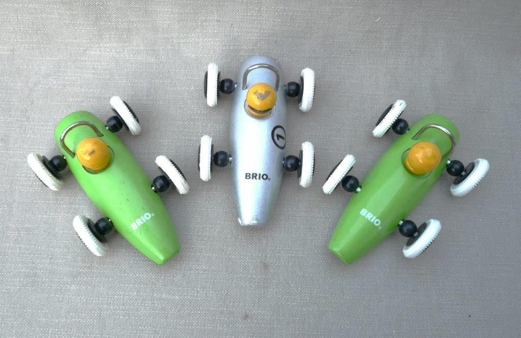 Brio Zweden 3x houten design racewagen 13,4 cm., Ophalen of Verzenden