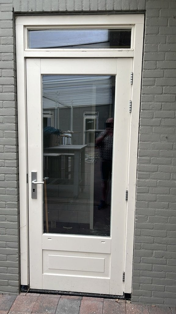 buitendeur met kozijn, Doe-het-zelf en Verbouw, Deuren en Horren, Gebruikt, Buitendeur, 200 tot 215 cm, Hout