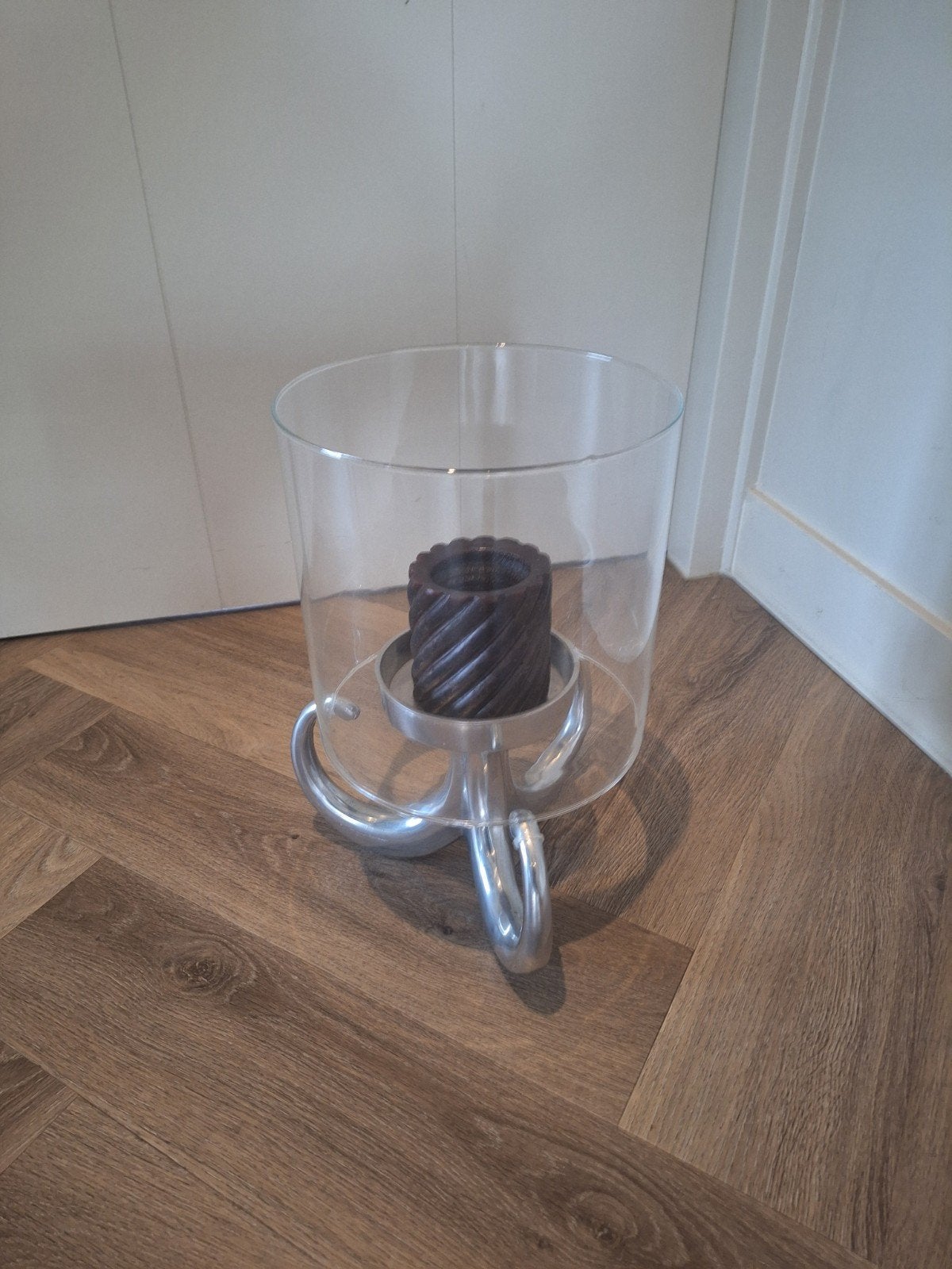 Moderne Kandelaar met Glazen Windlicht - Aluminium, Ophalen, Gebruikt, Overige merken, Metaal