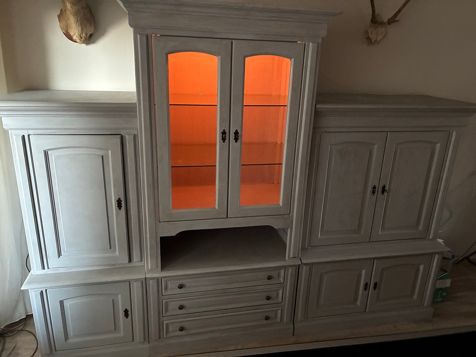 4-delige wandmeubelset met verlichting, 58cm diep, Huis en Inrichting, Kasten | Wandmeubels, Ophalen, Gebruikt, 200 cm of meer