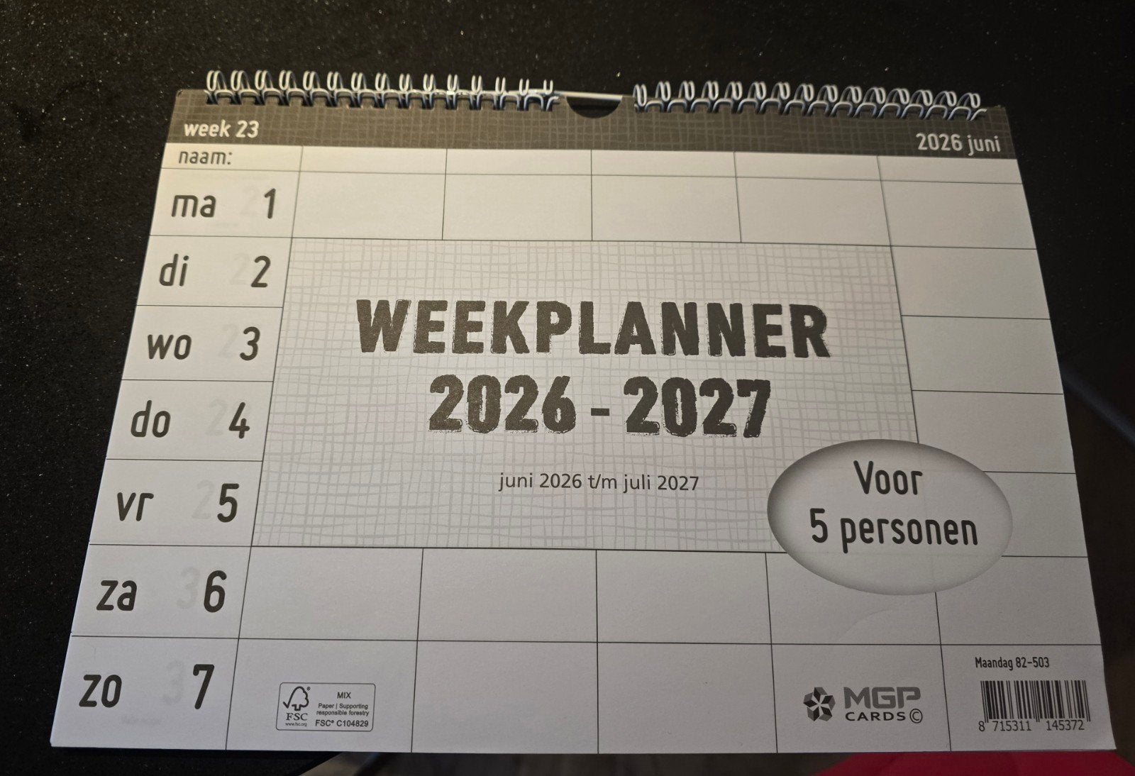 Weekplanner 2026 - 2027 voor 5 personen., Ophalen of Verzenden, Weekkalender, Nieuw