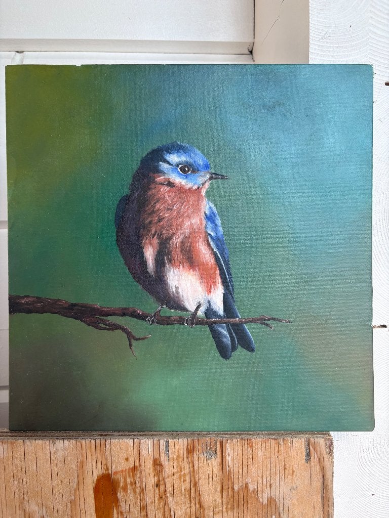 handgeschilderd olieverf schilderij (25 x 25 cm), Antiek en Kunst, Realistisch, Dieren, Olieverf, Origineel werk