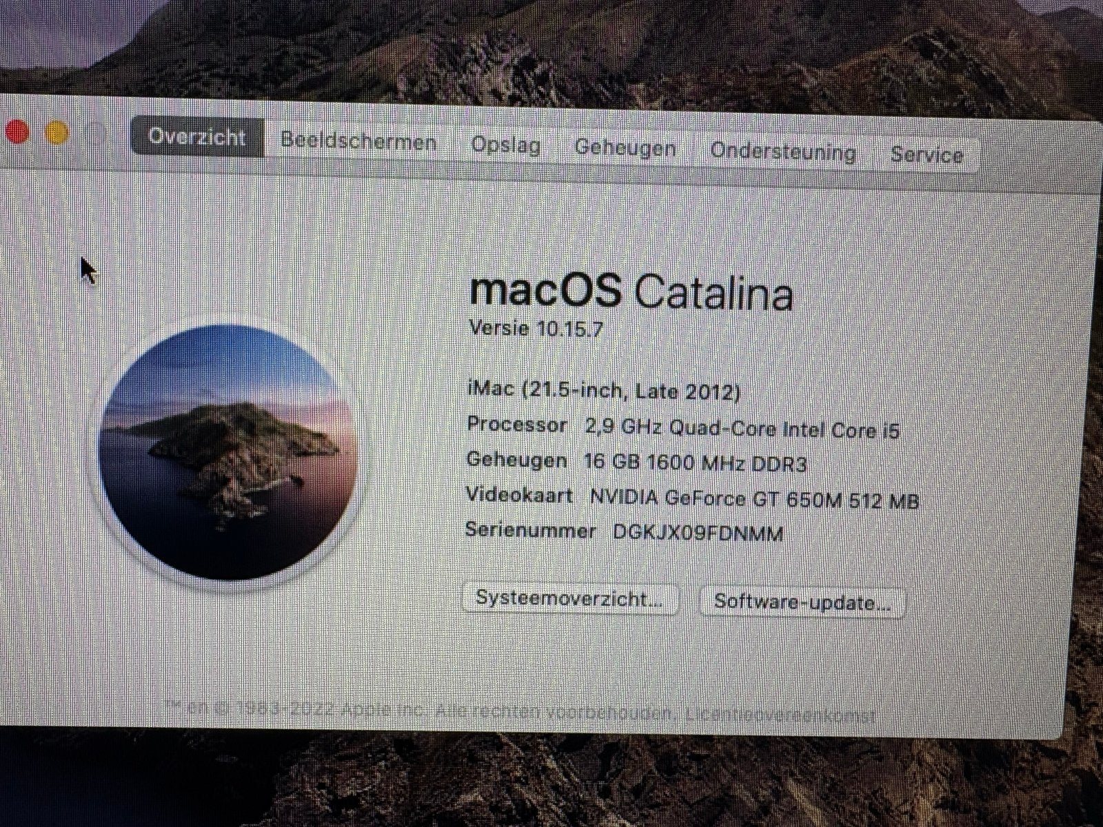 Apple iMac 21.5 inch Late 2012 - macOS Catalina, Computers en Software, Apple Desktops, Zo goed als nieuw, iMac, Onbekend, 2 tot 3 Ghz