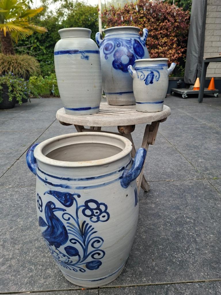 Oude Keulse Grijs Blauwe Potten/Vazen - Set van 4, Antiek en Kunst, Antiek | Vazen, Ophalen