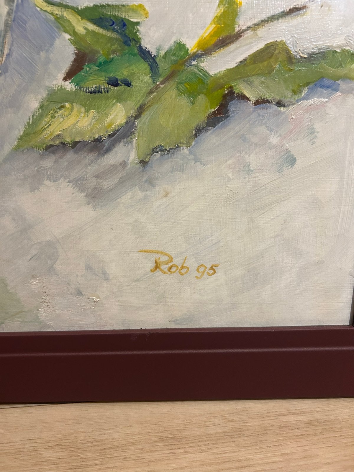Schilderij met bloemen in vaas uit 1995, Doek, Realistisch, Gesigneerd, Olieverf