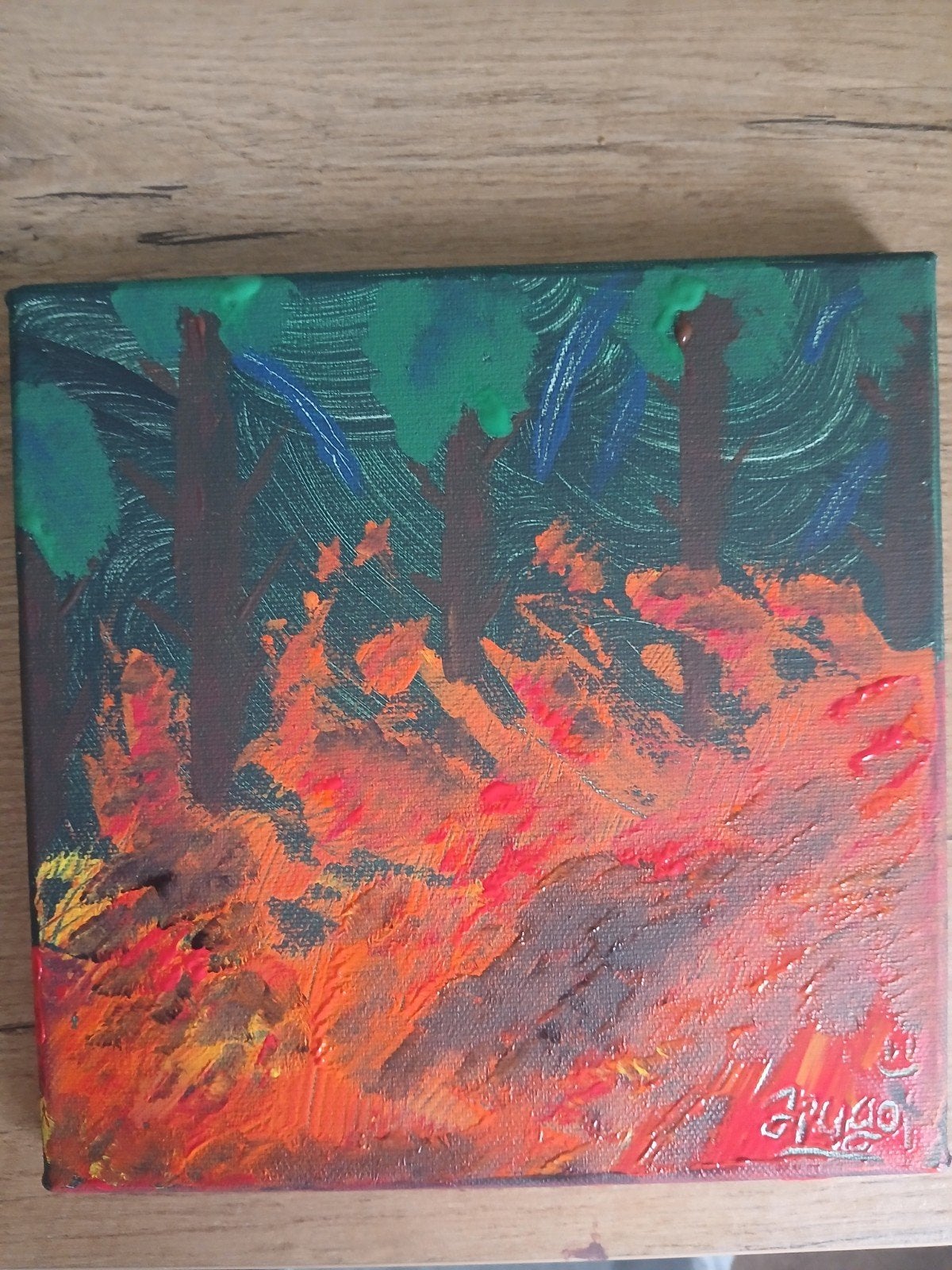 Origineel Expressionistisch Schilderij - Vurig Boslandschap, Ophalen of Verzenden