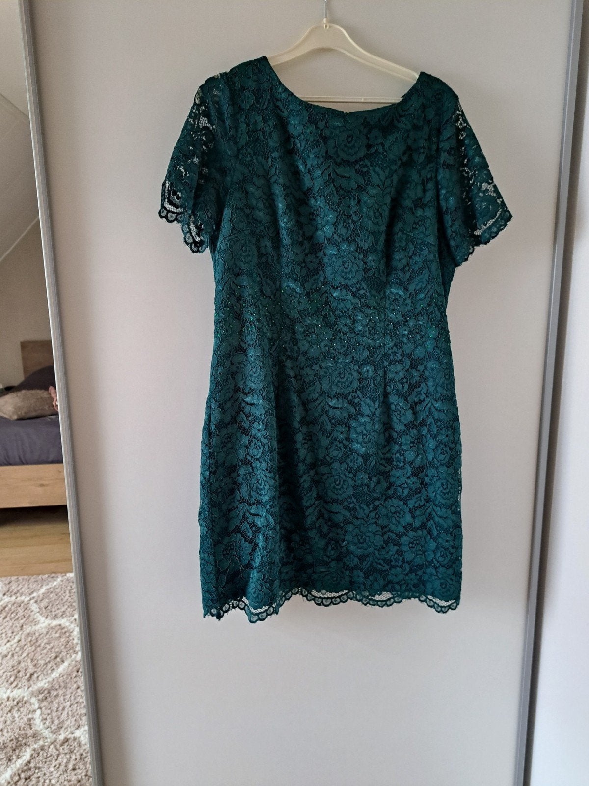 Te koop: leuk groen cocktail jurkje met glitters maat 42/44, Maat 42/44 (L), Cocktailjurk, Ophalen of Verzenden, Zo goed als nieuw