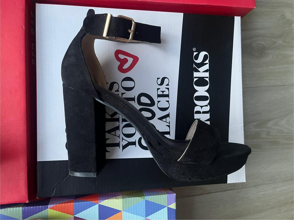 Sandalen met hoge hak / blokhak - maat 39 - zwart - AnnRocks, Zwart, Ophalen of Verzenden, Zo goed als nieuw, Schoenen met hoge hakken